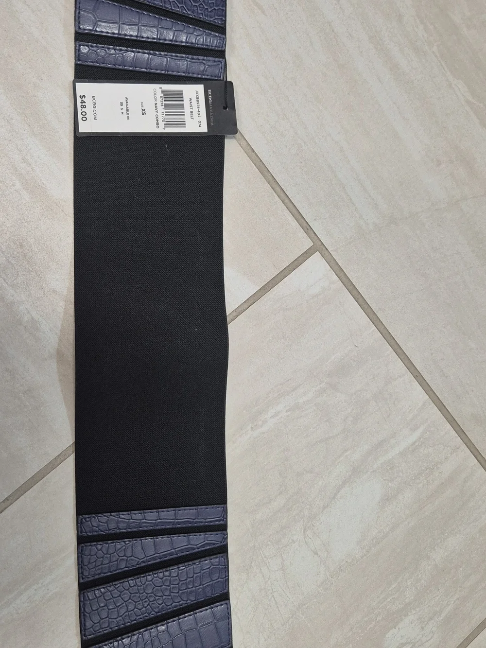 Ann Taylor Navy Croc-Embossed Stretch Waist Belt
